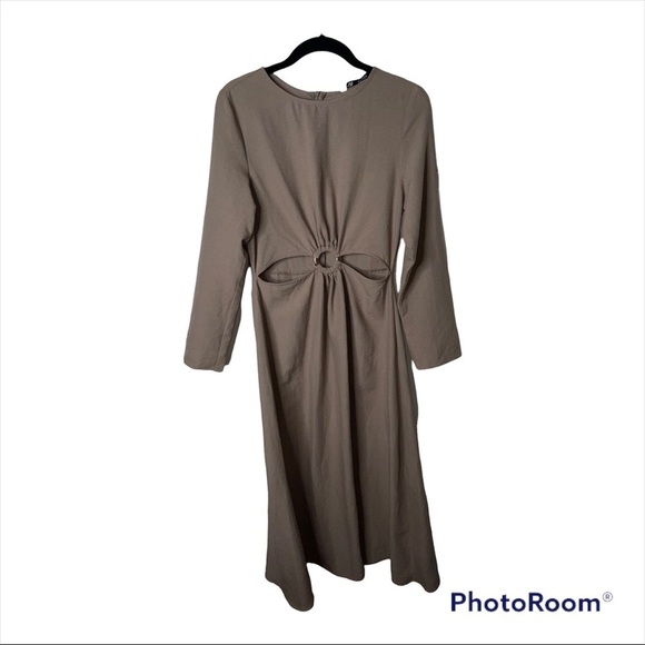 NWT ZARA Blogger Favorite Cutout Buckle Long Sleeve Midi Dress Sand Size Small - Picture 7 of 11